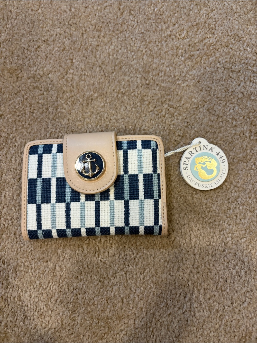Spartina 449 Navy & Cream Checked Wallet with Anchor Snap